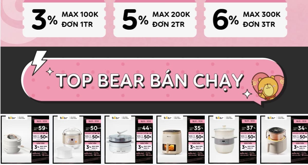Thiết bị gia dụng Bear khuyến mãi