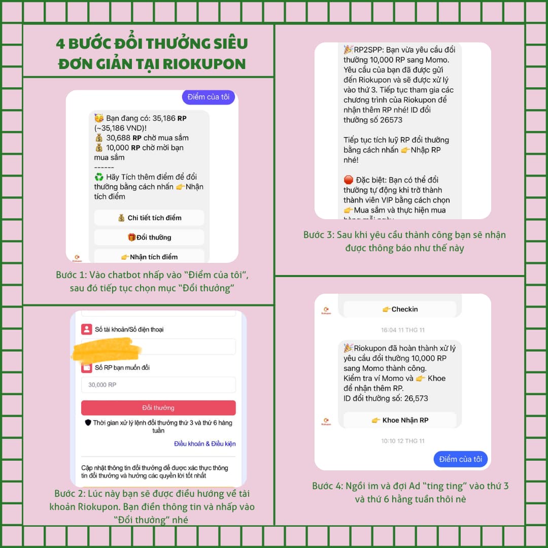 Giao diện chatbot Riokupon trên Facebook