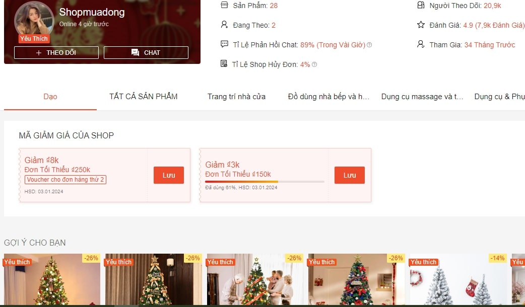Cây thông Noel Shopmuadong trên Shopee