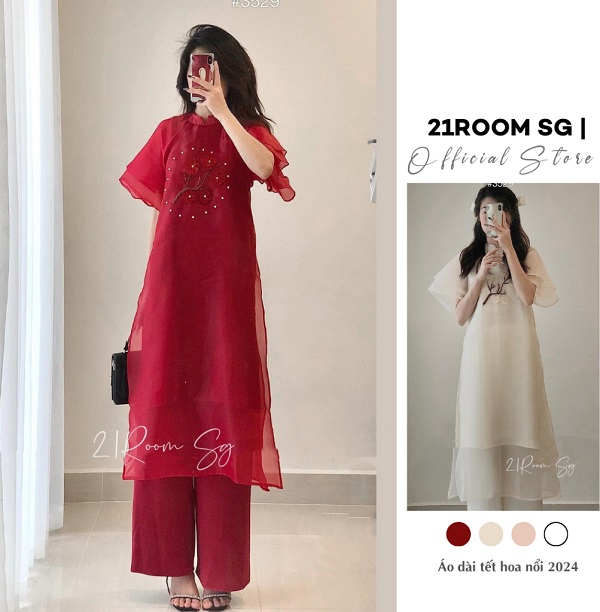 Áo dài cách tân 21ROOM tay voan lỡ chất lụa mềm mại