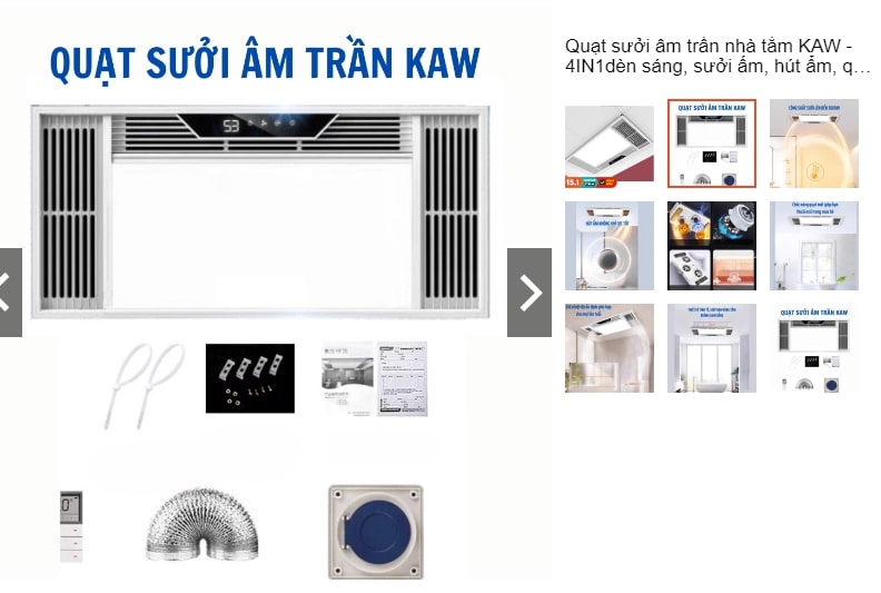 Máy sưởi ấm phòng ngủ âm trần Kaw 4in1 thiết kế hiện đại