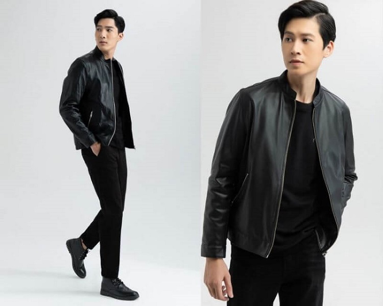 Phối đồ bộ áo Jacket da và quần kaki cho nam