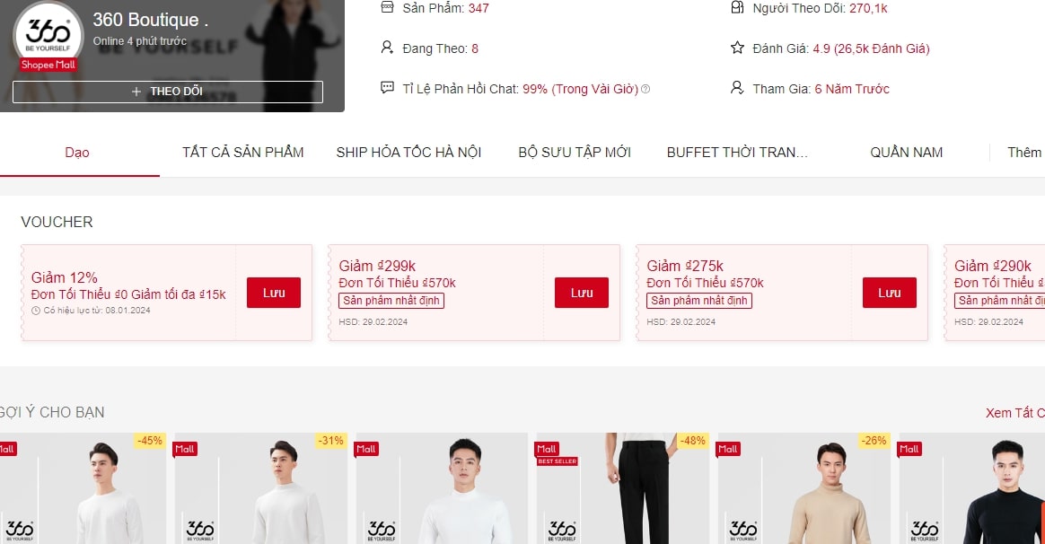 Quần áo Tết nam đẹp 360 Boutique Shopee