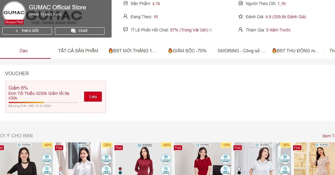 Quần áo Tết GUMAC Official Store Shopee