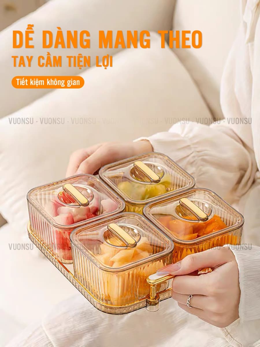 Khay đựng bánh kẹo Tết 6 hũ nhựa sang trọng có nắp đậy