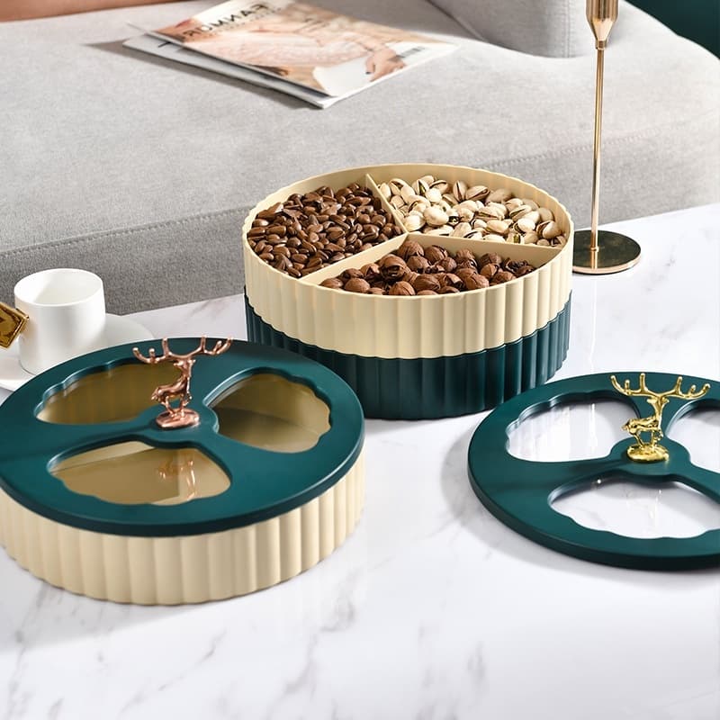 Khay đựng bánh kẹo Tết phong cách châu Âu 2 tầng màu trắng