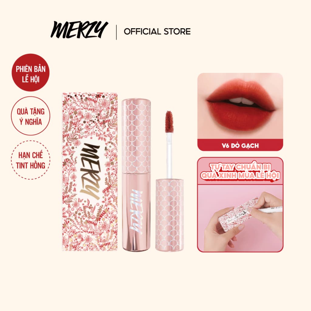 Son kem lì Merzy The First Velvet Tint V6 Siren Holiday - son đỏ Tết 2024
