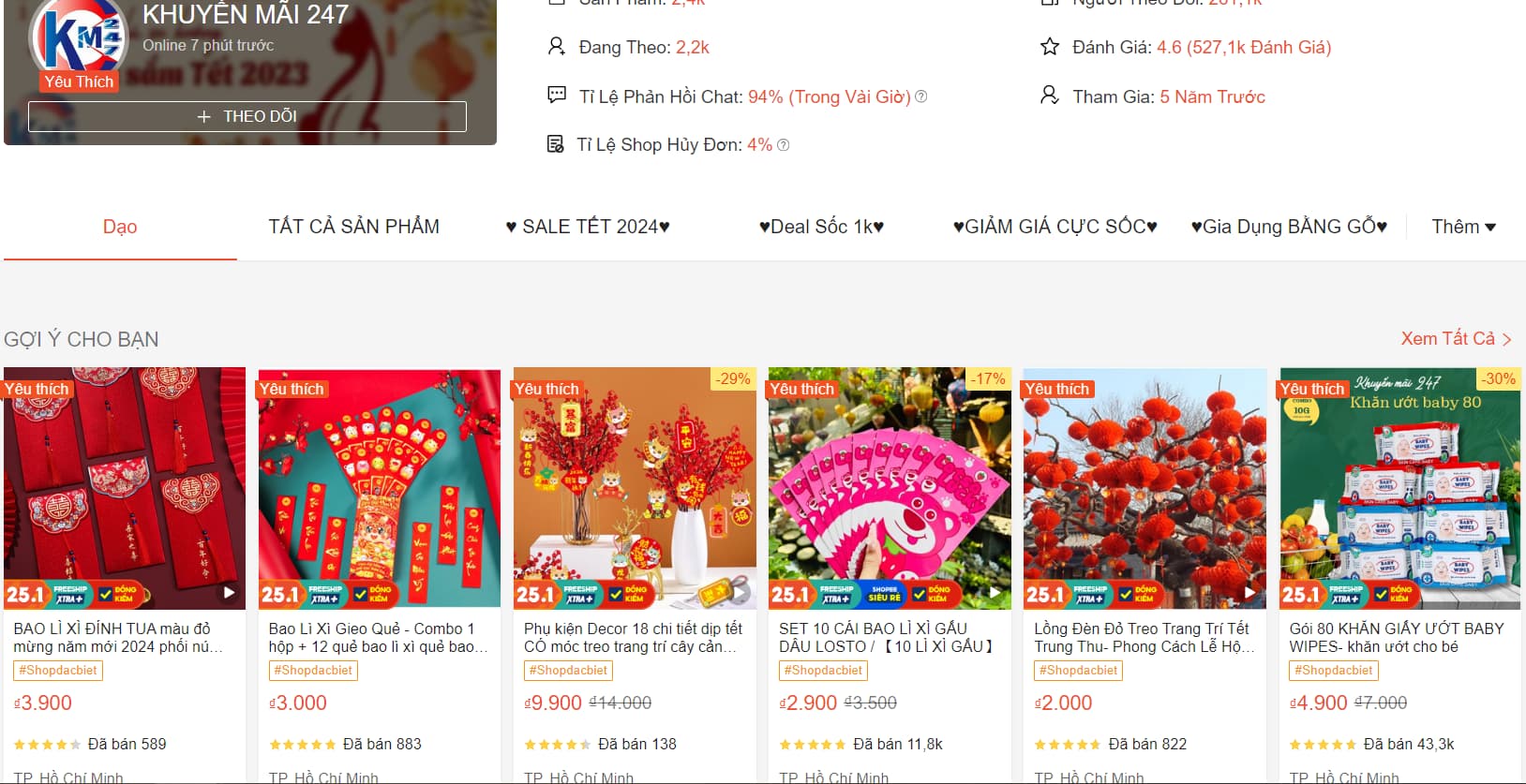 Bao lì xì giá rẻ shop Khuyến mãi 247