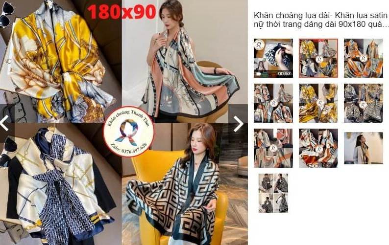 Khăn lụa satin dáng dài 180x90cm màu xanh sang