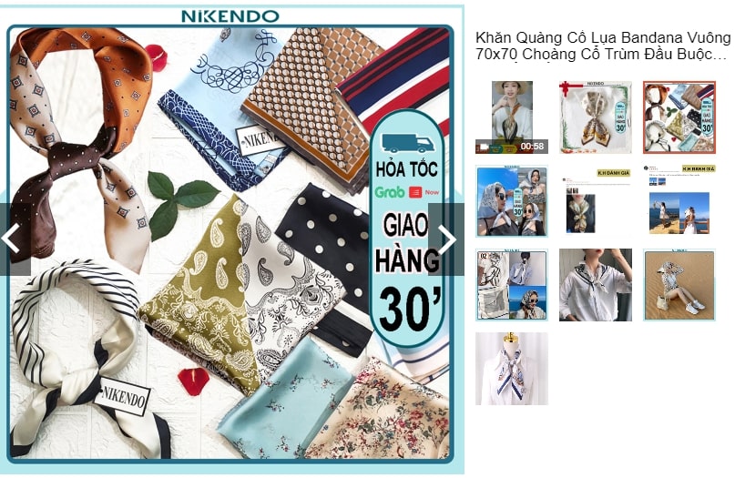 Khăn lụa Bandana vuông Nikendo KL1 70x70cm nhiều họa tiết