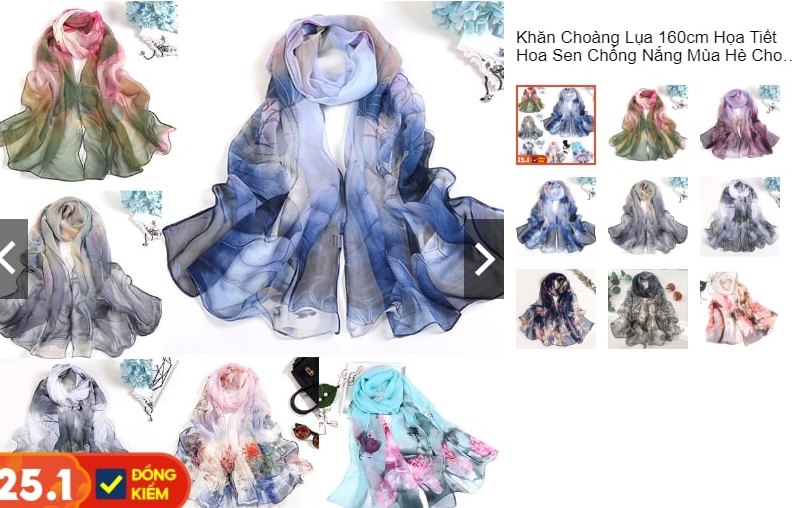 Khăn choàng lụa họa tiết hoa sen 160x50cm sang trọng