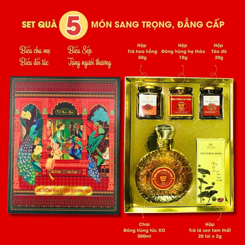 Set quà tặng Tết đông trùng hạ thảo trà hoa cao cấp