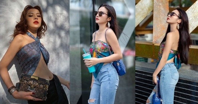 Dùng khăn lụa làm áo croptop quấn ngực