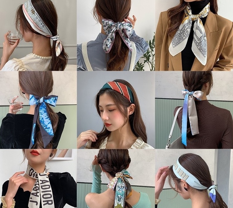 Dùng khăn lụa làm phụ kiện tóc buộc bow