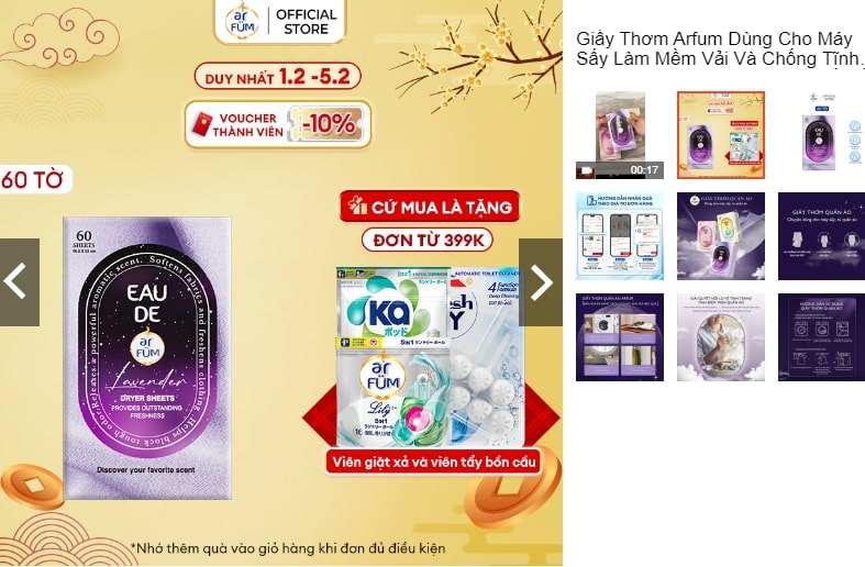 Giấy thơm Arfum cho máy sấy và tủ đồ