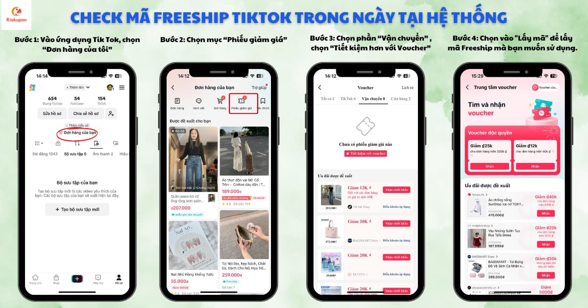 Check mã freeship Tiktok trong ngày tại hệ thống
