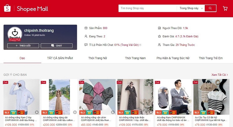 Áo chống nắng chipxinh.thoitrang mẫu mã trẻ trung