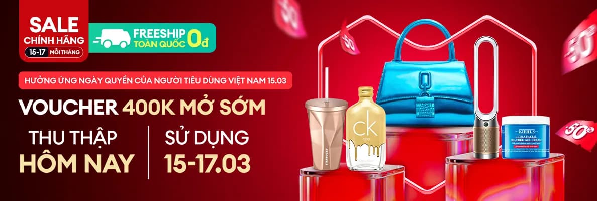 Banner thông tin chương trình Lazada 15.3 với ưu đãi voucher 400K và freeship toàn quốc