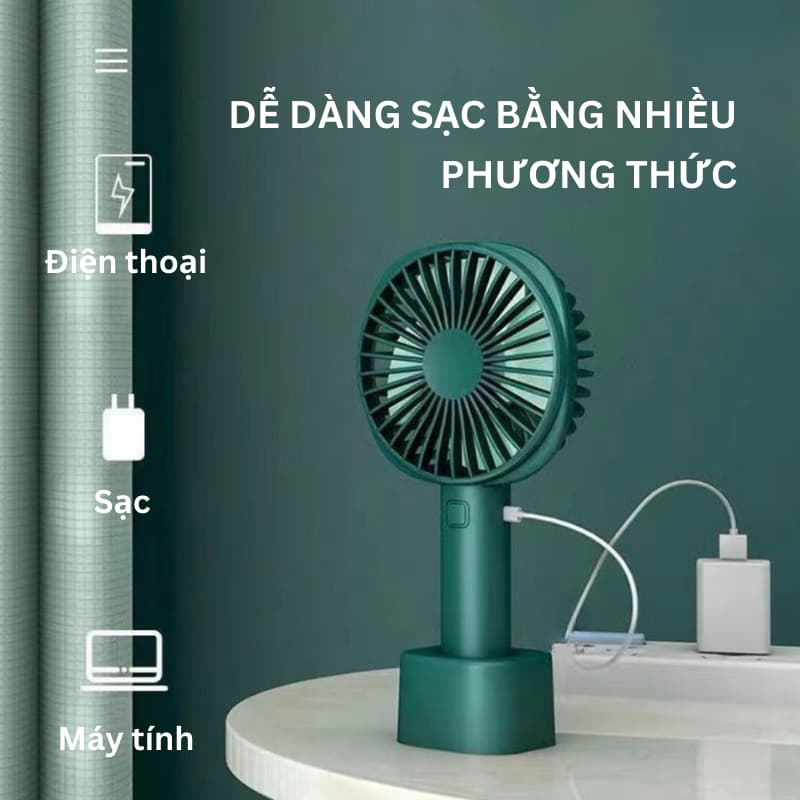 Quạt cầm tay sạc điện mini Deladep QCT02 có chân đế