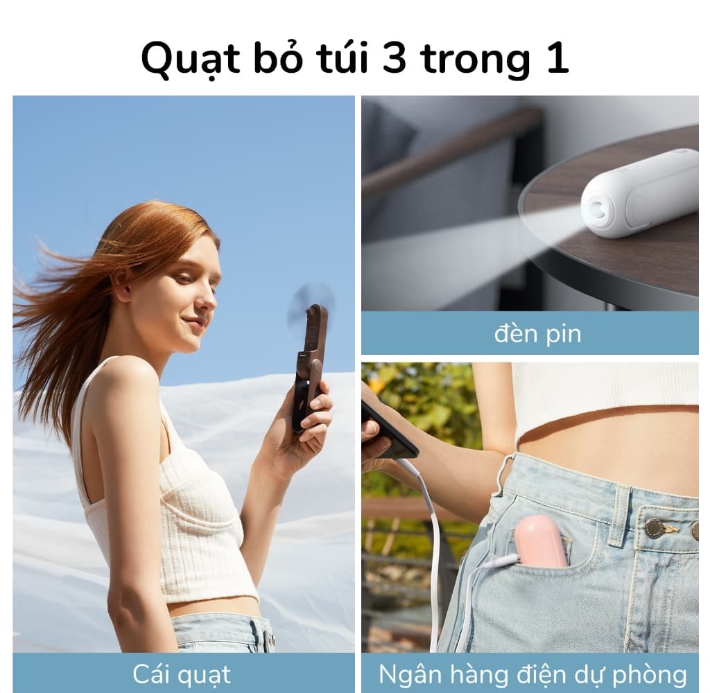 Quạt cầm tay sạc điện mini Jisulife thiết kế gấp gọn