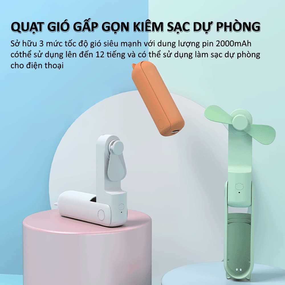 Quạt cầm tay sạc điện mini Sidotech gấp gọn thông minh