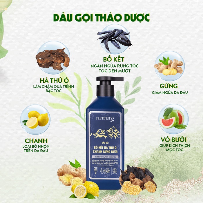 Dầu gội bồ kết hà thủ ô chanh gừng Nam Nung 500ml