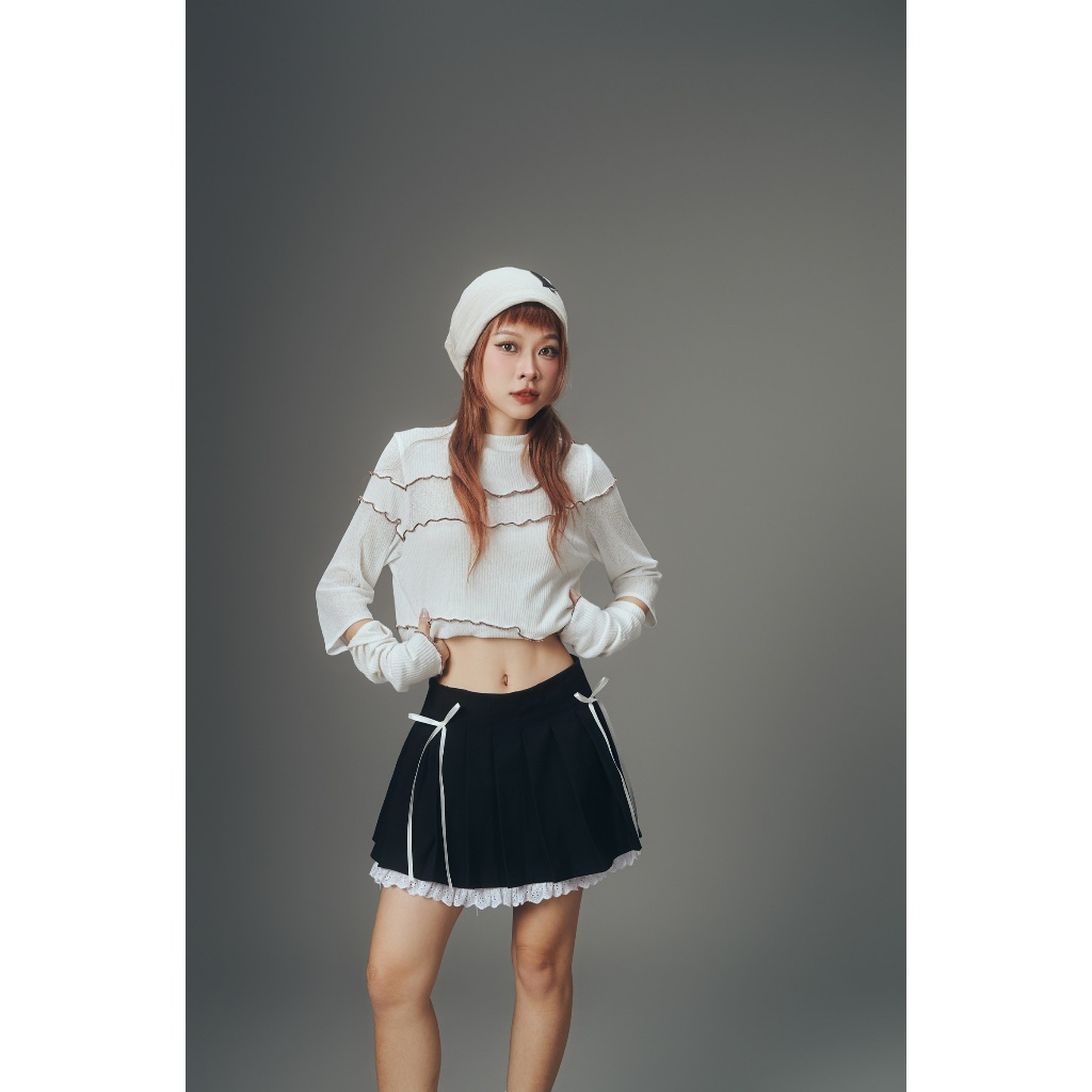 Chân váy xếp ly phối ren Ella Skirt - trang trí nơ và ren phối 2 lớp