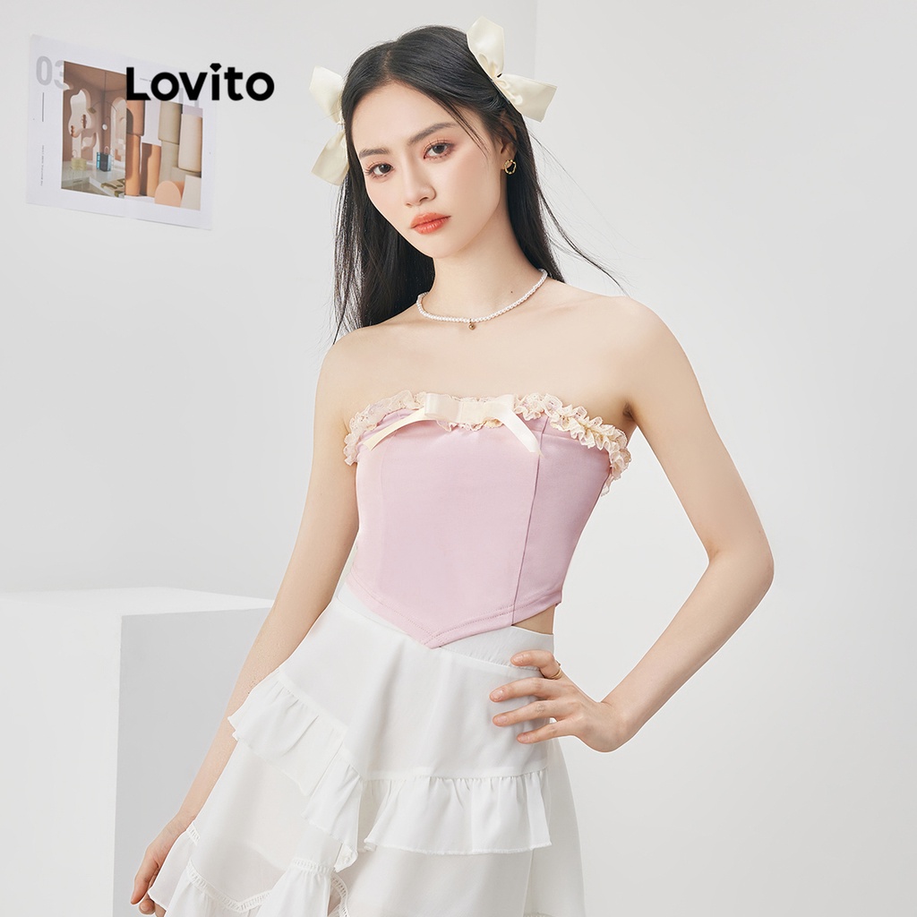 Áo ống ren nơ Lovito L52AD017