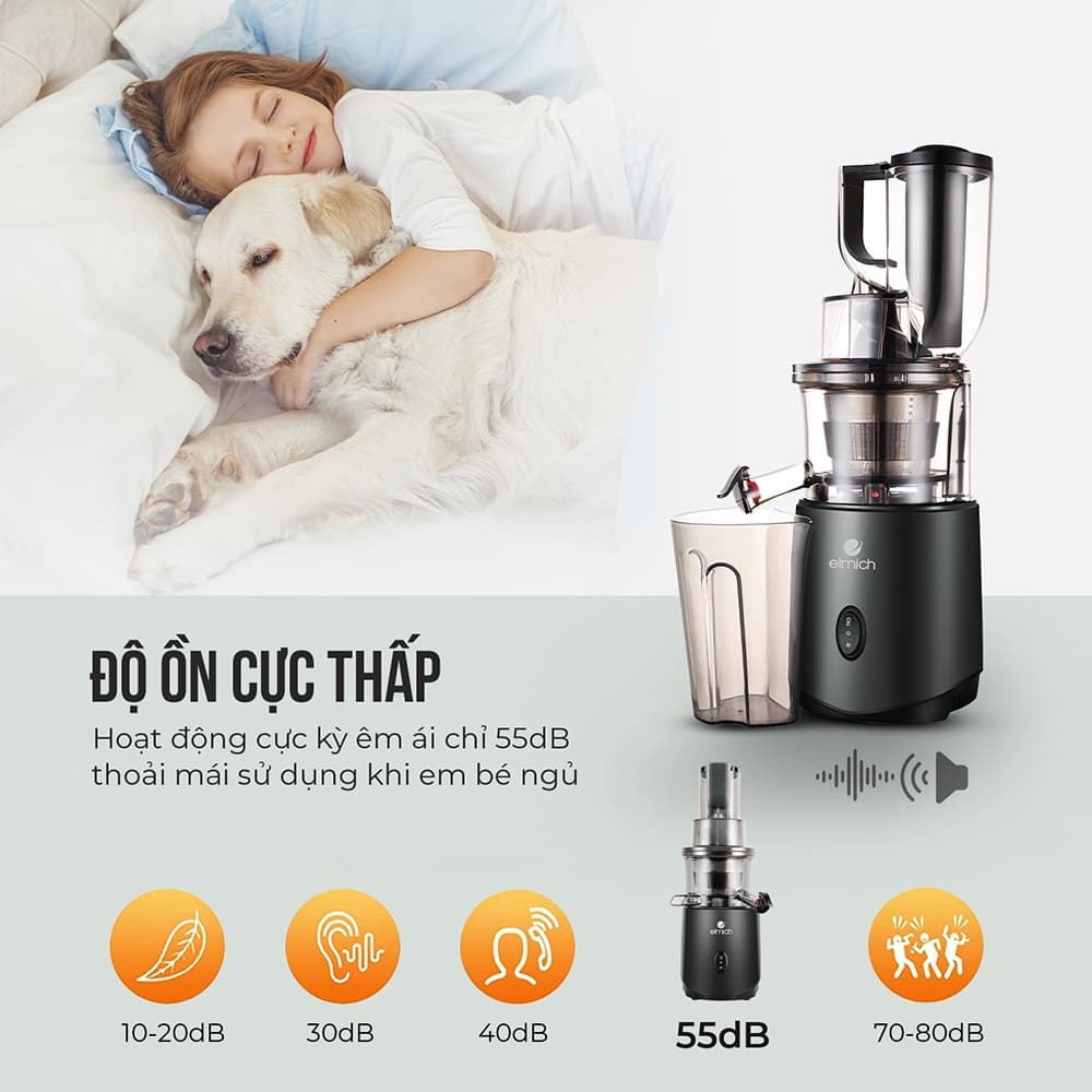 Máy ép chậm Elmich JEE-1855OL với động cơ đồng và lưới lọc inox 304