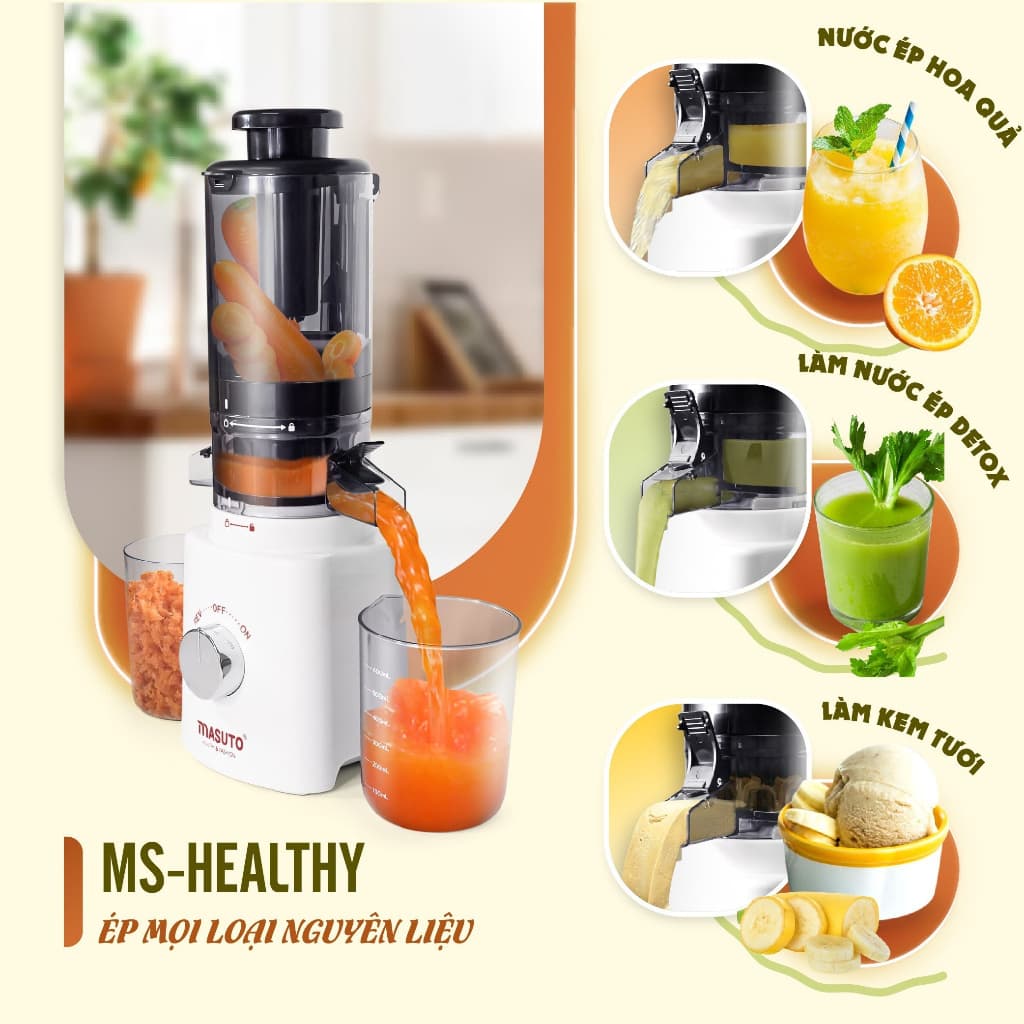 Máy ép chậm Masuto với miệng ống tiếp rộng và khả năng làm kem