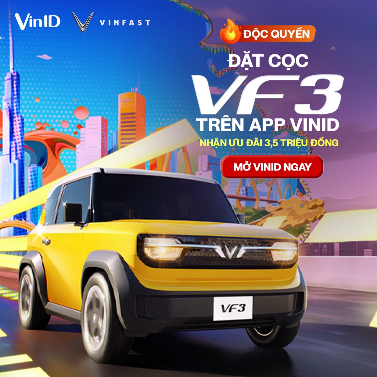 Đặt cọc VinFast VF 3 qua ứng dụng VinID - ưu đãi đặc biệt