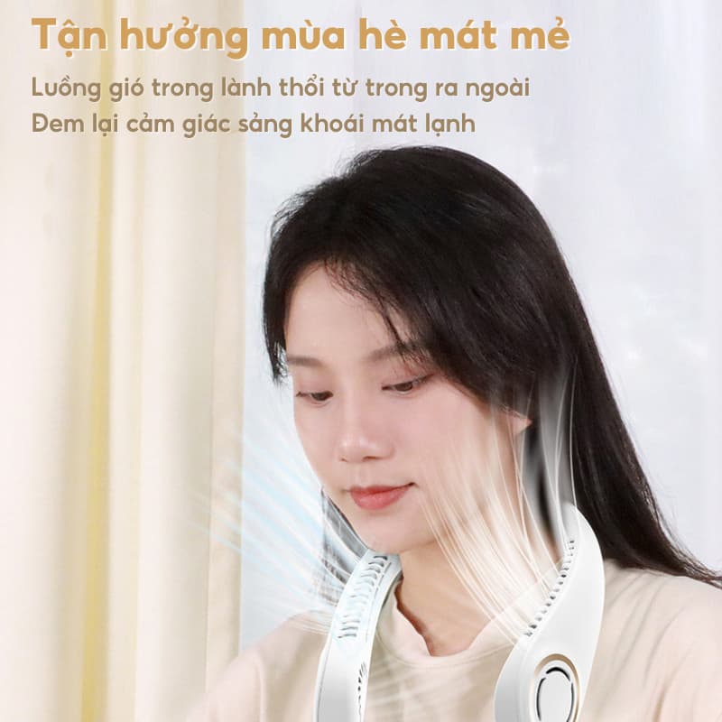 Quạt làm mát đeo cổ Godwell tua bin gấp đôi năng lượng