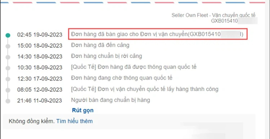 Giao diện theo dõi vận đơn Seller own fleet trên Shopee