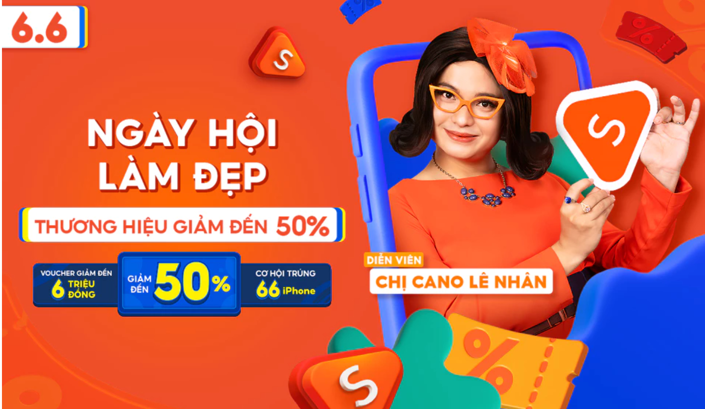 Banner siêu sale Shopee 6.6 với voucher giảm giá lớn