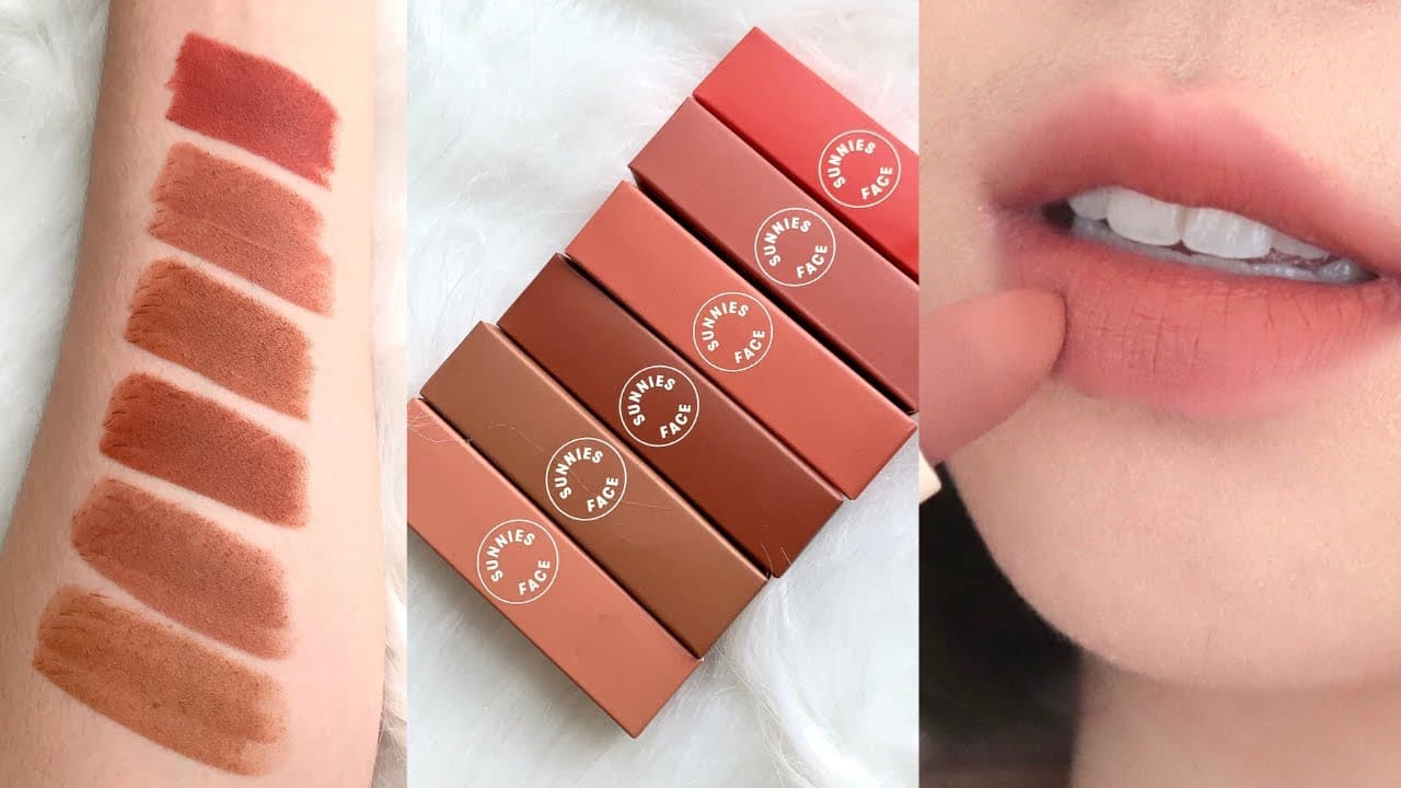 Son thỏi Sunnies Face Fluffmatte trên nền màu đẹp, thể hiện chất son mịn