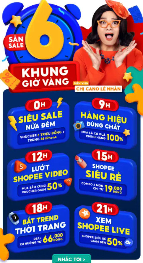 Lịch khung giờ vàng săn sale Shopee 6.6