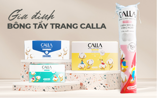 Thiết kế hộp đựng và túi zip của bông tẩy trang Bạch Tuyết Calla