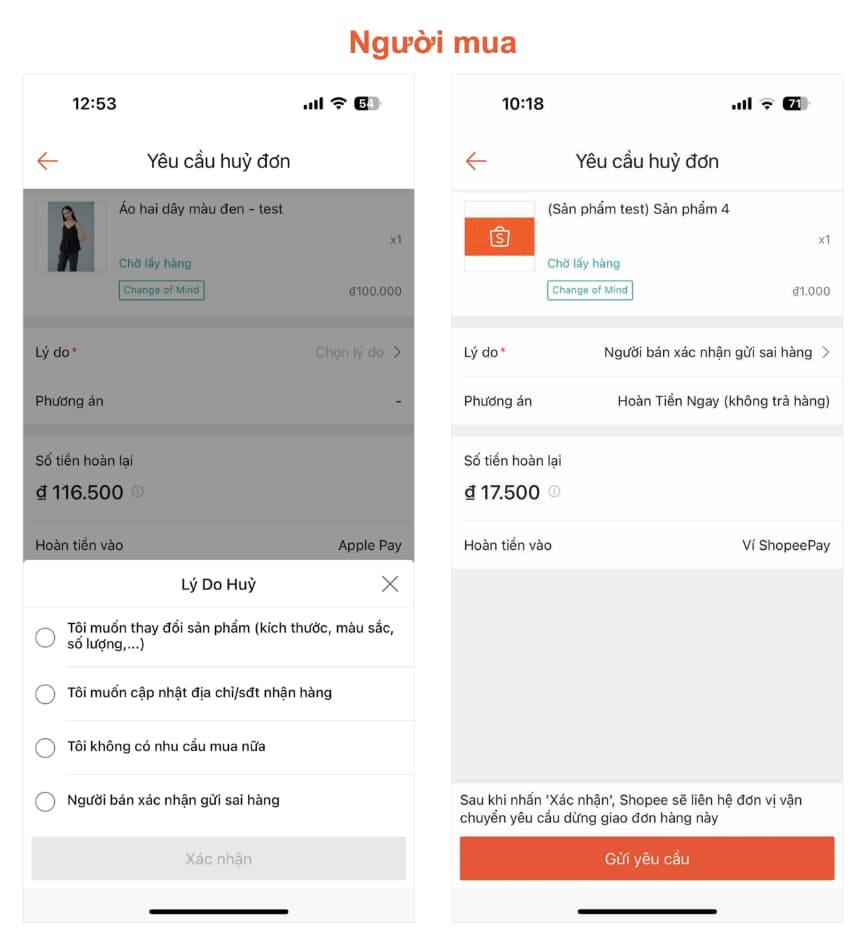 Các bước hủy đơn hàng Shopee khi đang giao