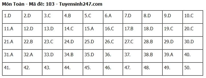 Đáp án đề thi của 24 mã đề thi môn Toán THPT Quốc gia 2024
