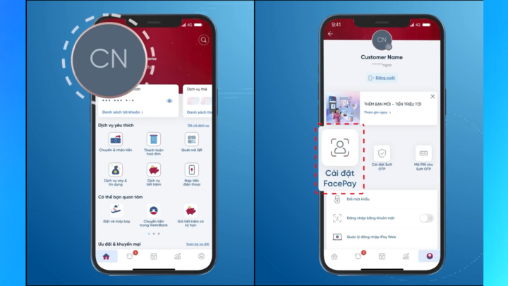 Giao diện cài đặt FacePay VietinBank iPay