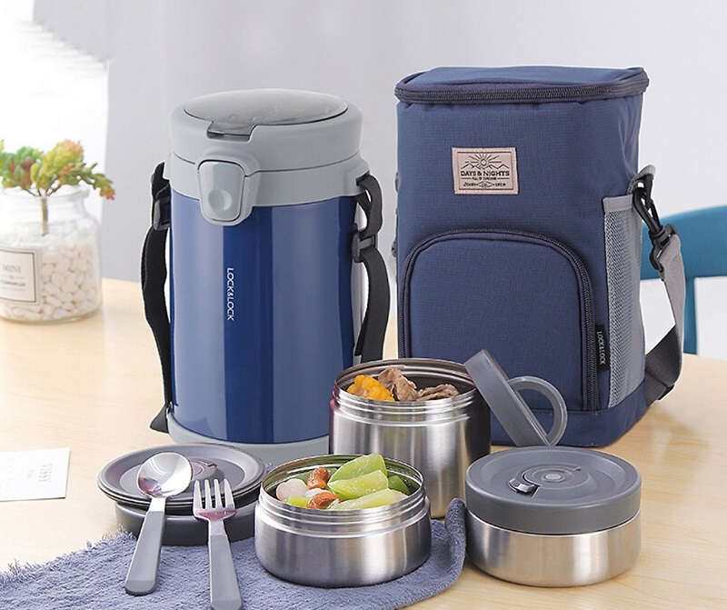 Bộ hộp cơm giữ nhiệt kèm muỗng nĩa Lock&Lock Easy Carry 2.0L LHC8039
