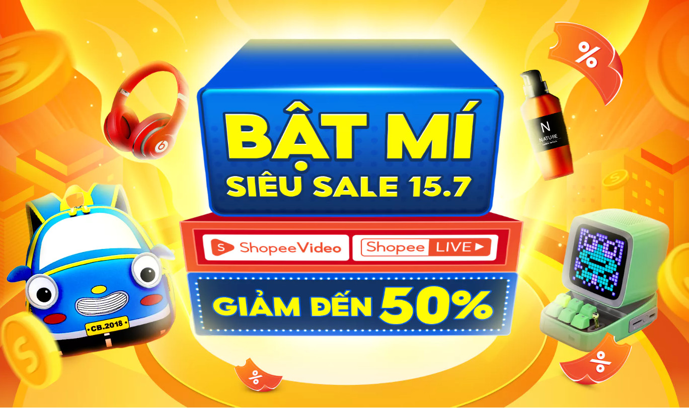 15.7 Shopee Sale Giữa Tháng| Deal hời chỉ từ 1K, voucher giảm 50%, Freeship 0 đồng