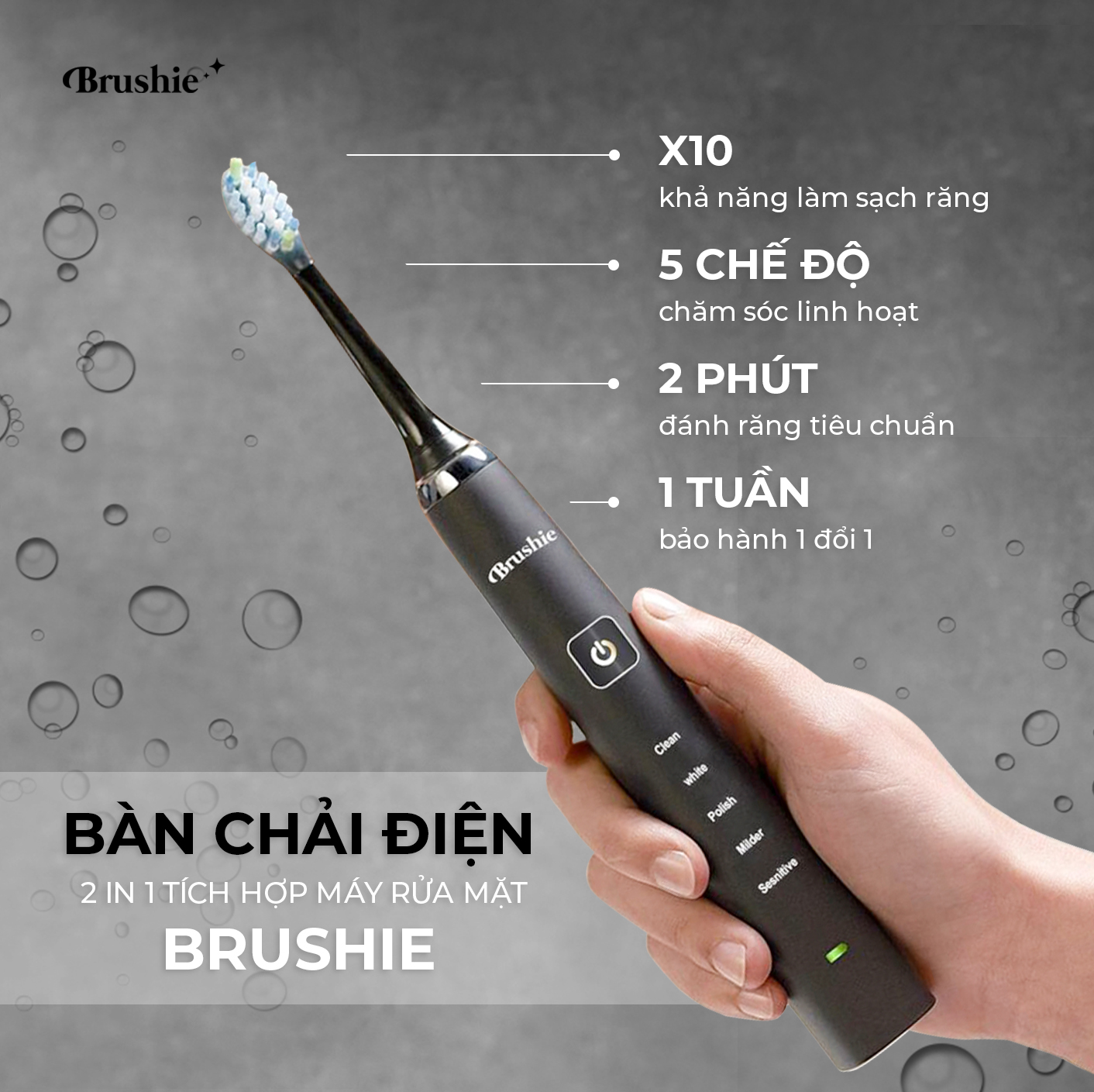 Đánh giá chi tiết bàn chải điện Brushie tích hợp máy rửa mặt 2 trong 1