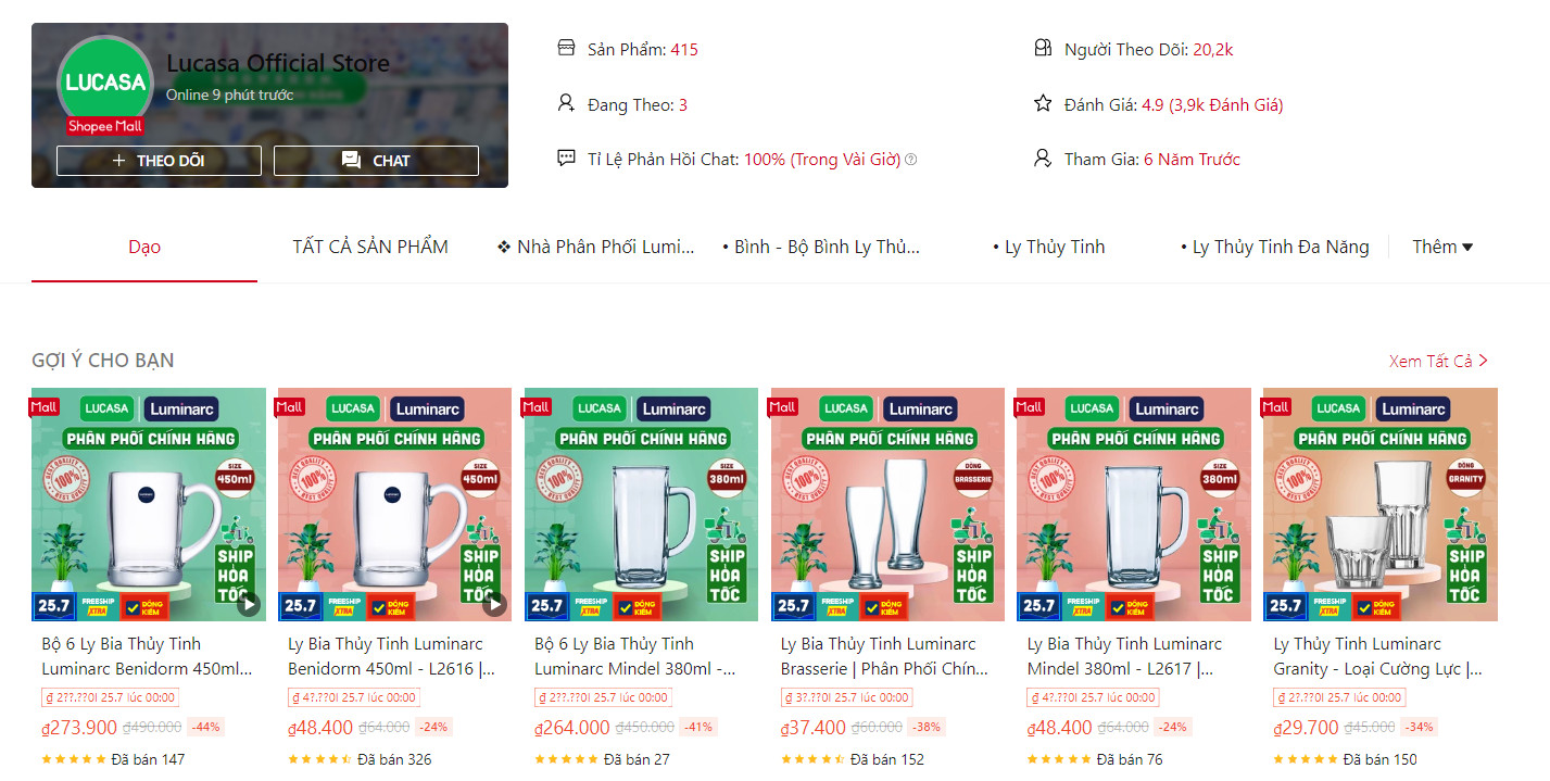 Ly Luminarc tại Lucasa Official Store với nhiều kiểu dáng