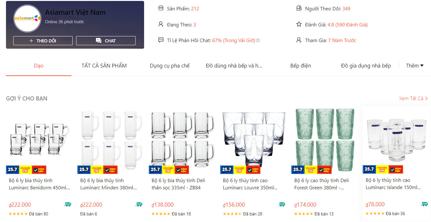 Mẫu ly Luminarc tại Asiamart Việt Nam