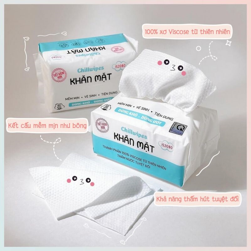 Thành phần khăn mặt khô Chillwipes làm từ bông tự nhiên