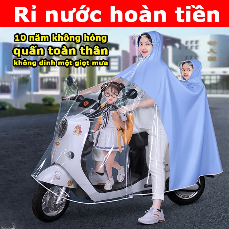 Áo mưa nửa trước trong suốt, có kính chắn dành cho Mẹ và Bé