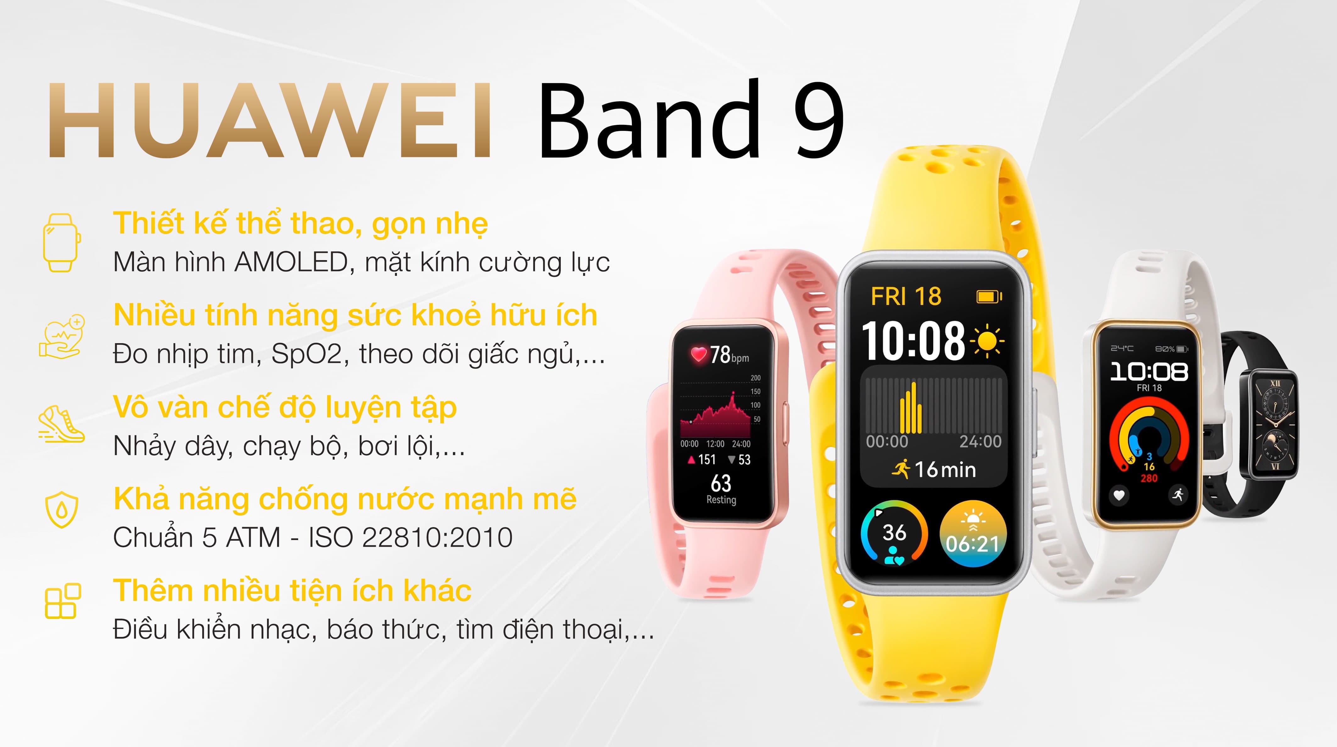 Các tính năng theo dõi sức khỏe và tập luyện trên màn hình Huawei Band 9