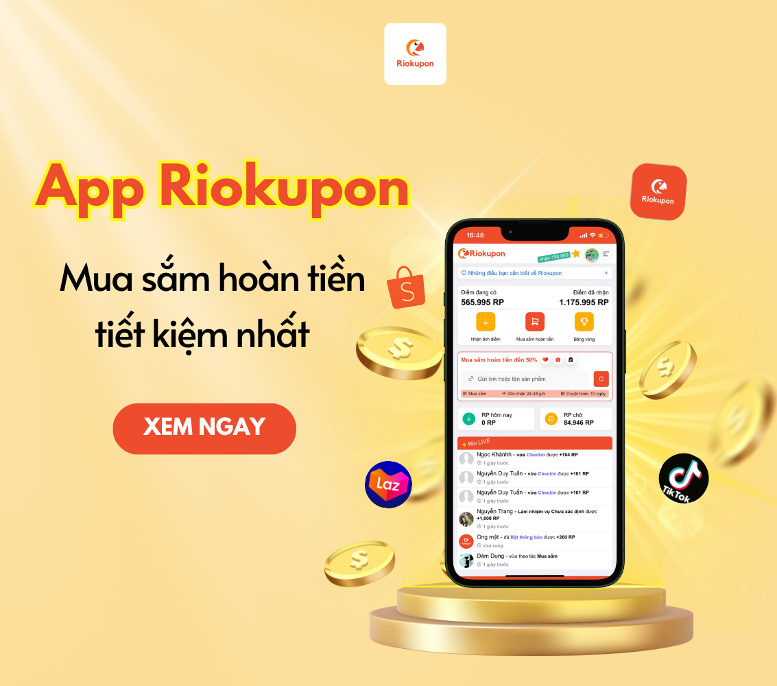 App Riokupon - Ứng dụng mua sắm hoàn tiền siêu tiết kiệm