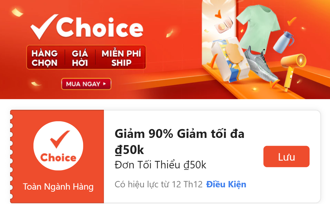 Minh họa Shopee Choice giảm 90%